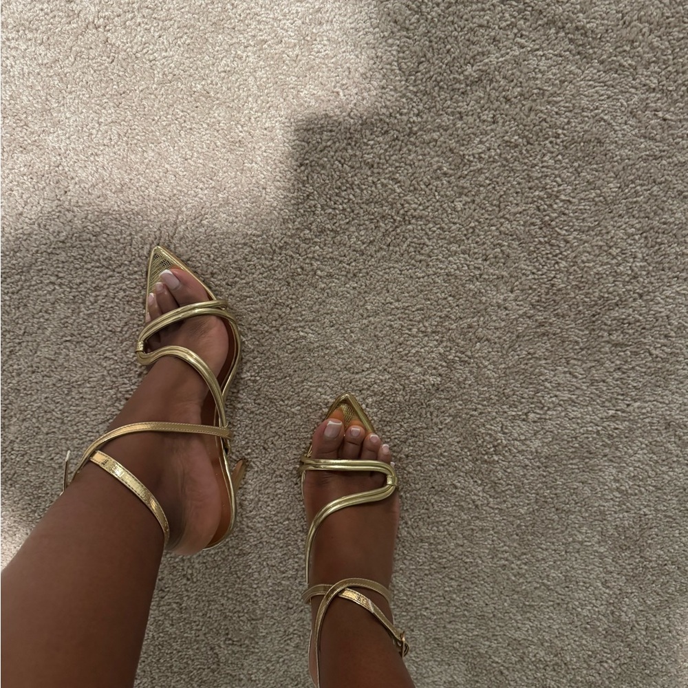 PrettyLittleThing Gold Strappy Heels